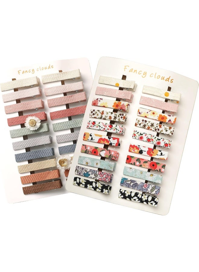 Fancy Clouds Hair Clips for Women and Girls, Assorted 40 pcs Flower Print and Neutral Color Handmade Barrettes - Image 1